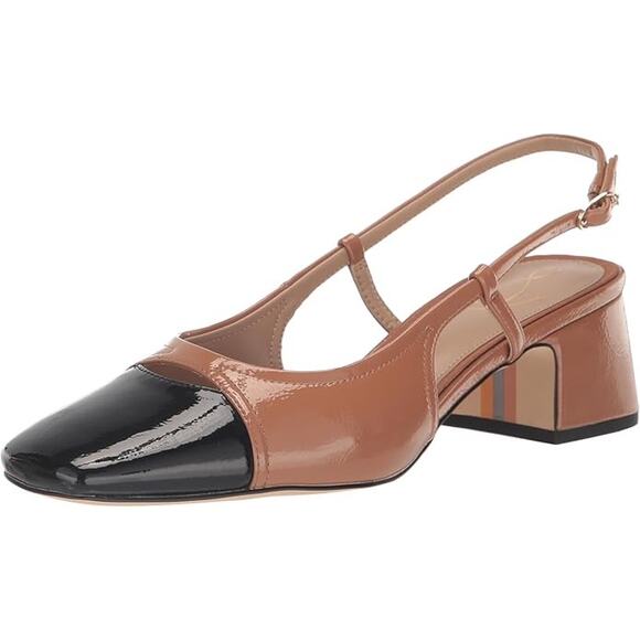 Sam Edelman Shoes - Sam Edelman Tarra Heels Size 9 Tan Black Patent Square Slingback Business Casual